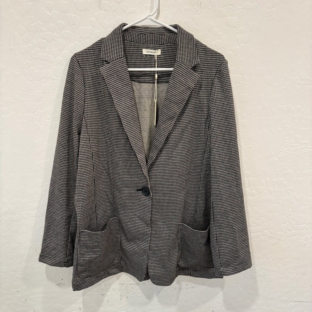 Max Studio Houndstooth Blazer Womens Large Black White Business Casual Office